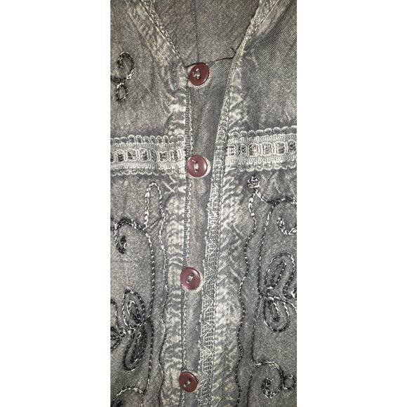 Rebellion Again Dress Sz M Fairy Grunge Gothic Embroidery Gray Acid Wash Purple - Picture 2 of 14